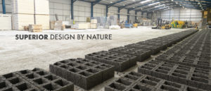 Photo of insulated concrete form units drying on Durisol UK factory floor