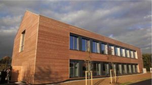 Exterior photo of passivhaus office block built with insulated concrete form units from Durisol UK